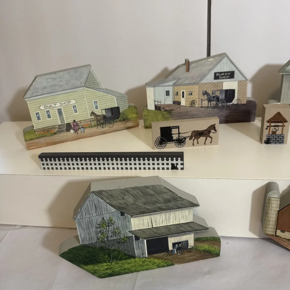Cats Meow Amish Village Shelf Sitter Wooden Vintage Lot‎ Of 11